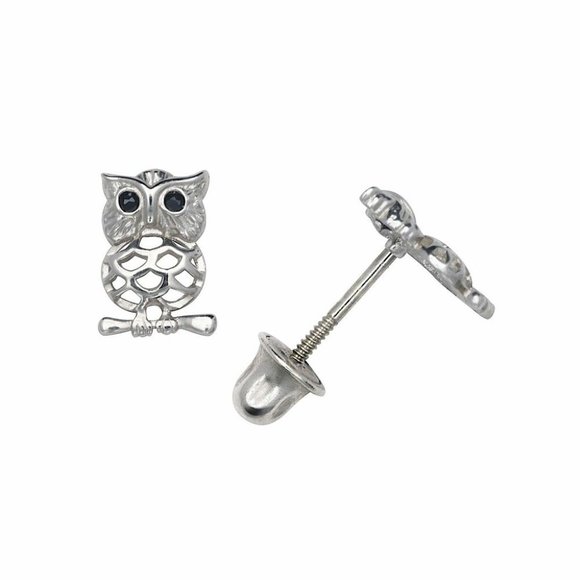 14K Solid Gold Adorable 4x7mm Owl Minimal Studs pair of screw back earrings - Picture 5 of 5
